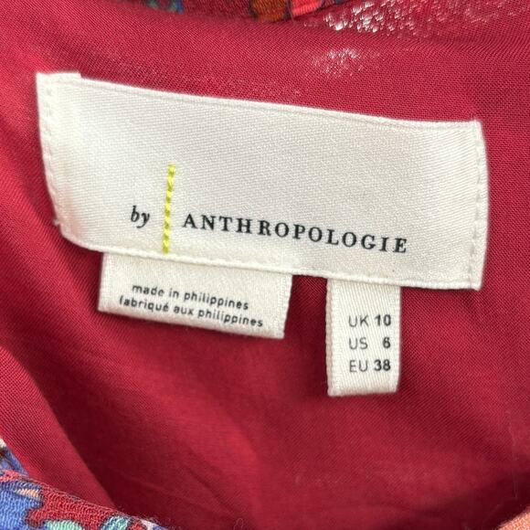 Anthropologie Emia Red Ruffled Floral Button Down Top - Picture 8 of 10